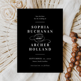 Elegant kalligrafi svart och vit bröllops-  spara datumet