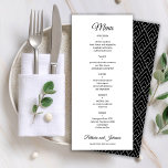 Elegant, kalligrafi, svart och vitt bröllop meny<br><div class="desc">Enkel elegant romantisk handskriftsskript med minimal menymall för personlig bröllop.             Enkel att anpassa med dina uppgifter!</div>