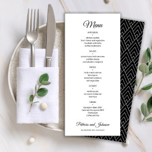 Elegant, kalligrafi, svart och vitt bröllop meny