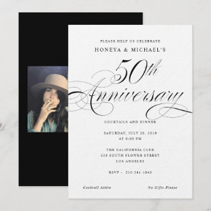 Elegant kalligrafi svart & vitt 50-årsjubileum inbjudningar