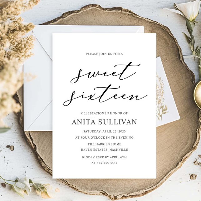 Elegant Kalligrafi Sweet sixteen 16 Födelsedag Inbjudningar (Skapare uppladdad)