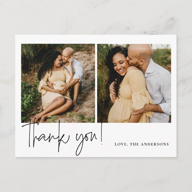 Elegant kalligrafi tack för bebisfest vykort (Framsida)