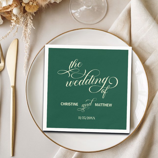 Elegant Kalligrafi Teal Bröllop Pappersservett (Skapare uppladdad)