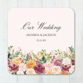 Elegant Kalligrafi Vattenfärg Ro Flower Bröllop Underlägg Papper Kvadrat