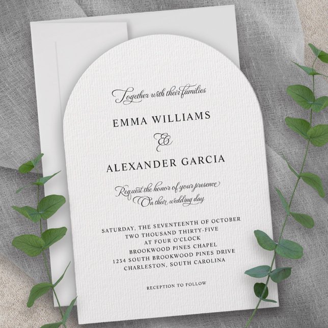 Elegant kalligrafi vigsel svart vit valv inbjudningar (Elegant Calligraphy Wedding Black White Arch Invitation)