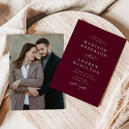 Elegant kalligrafi vinröd foto bröllop inbjudningar