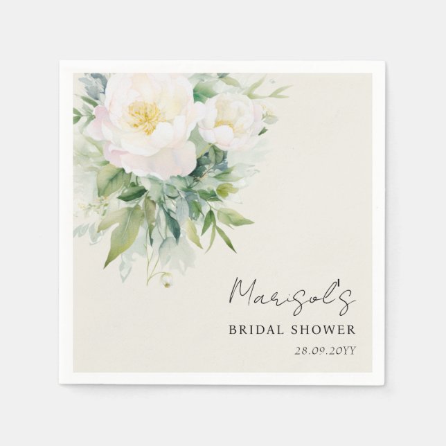 Elegant kalligrafi Vit blomsterbröllopsdusch Pappersservett (Framsidan)