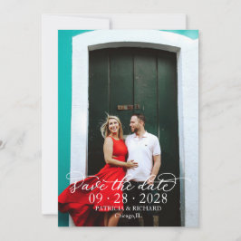 Elegant kalligrafi vit text Foto Spara datum Inbjudningar