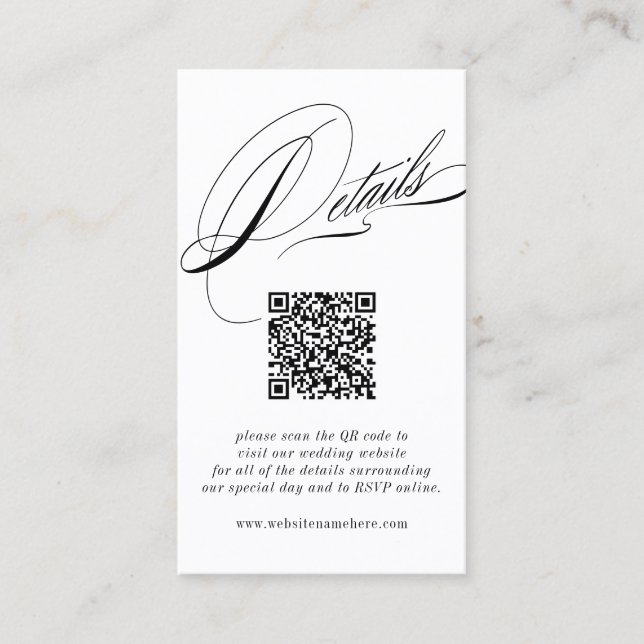 Elegant kalligrafidetaljer QR-kod Visitkort (Framsida)