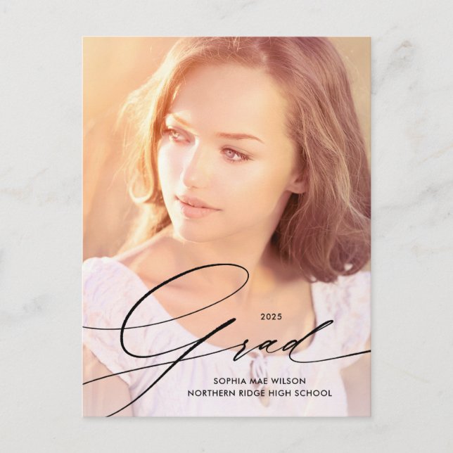 Elegant kalligrafiöverläggning Fullfoto Examen Vykort (Framsida)