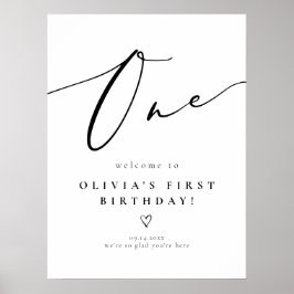 Elegant Kalligrafisk Första Födelsedagsvälkomst Poster