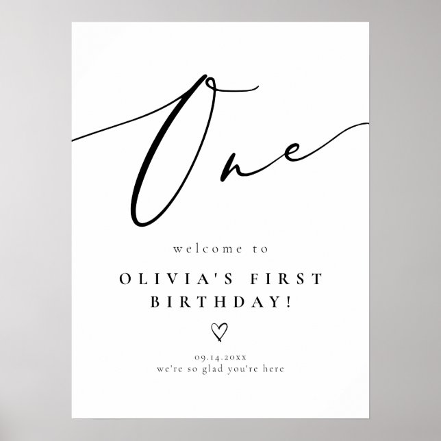 Elegant Kalligrafisk Första Födelsedagsvälkomst Poster (Framsidan)