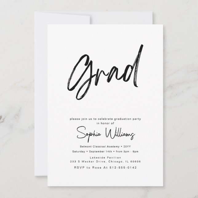 Elegant Kalligrafisk Utsedd Examen Fest Inbjudningar (Framsida)