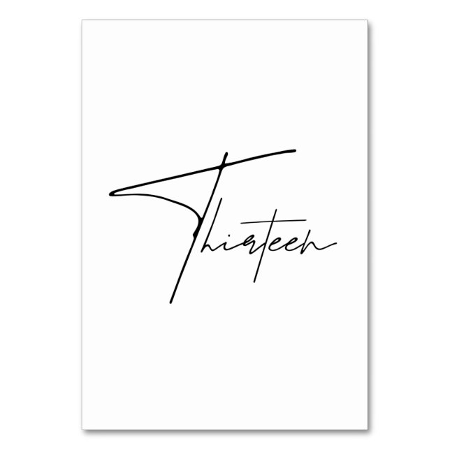 Elegant Kalligrafiskt bordsnummer Bröllop Bord 13 (Framsidan)