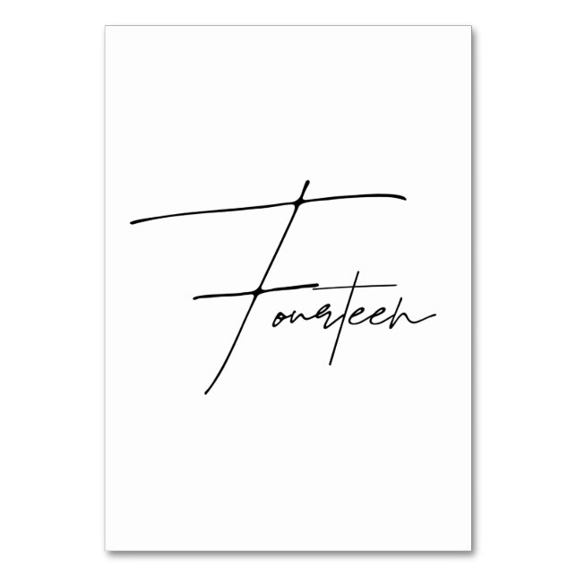 Elegant Kalligrafiskt bordsnummer Bröllop Bord 14 (Framsidan)