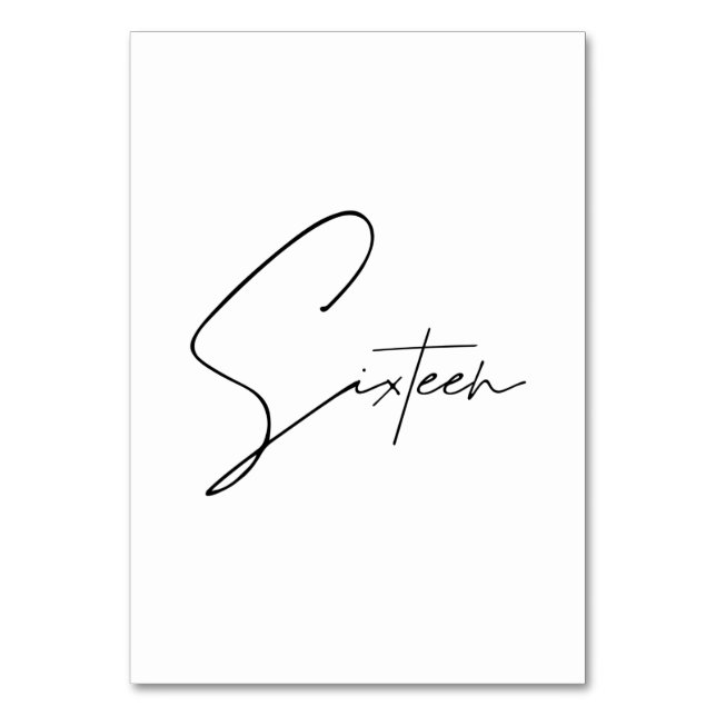 Elegant Kalligrafiskt bordsnummer Bröllop Bord 16 (Framsidan)