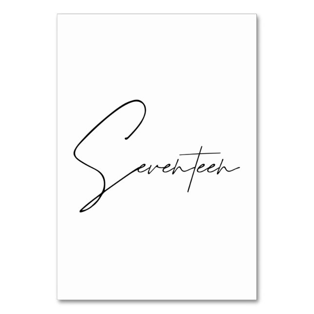 Elegant Kalligrafiskt bordsnummer Bröllop Bord 17 (Framsidan)