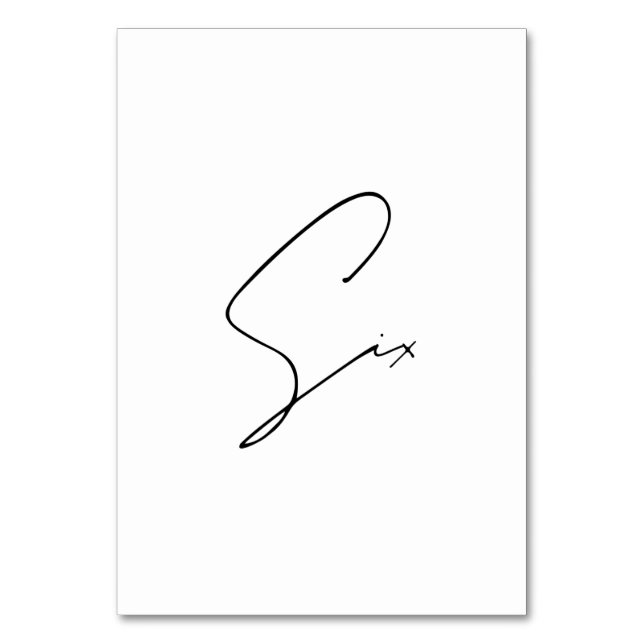 Elegant Kalligrafiskt bordsnummer Bröllop Bord 6 (Framsidan)