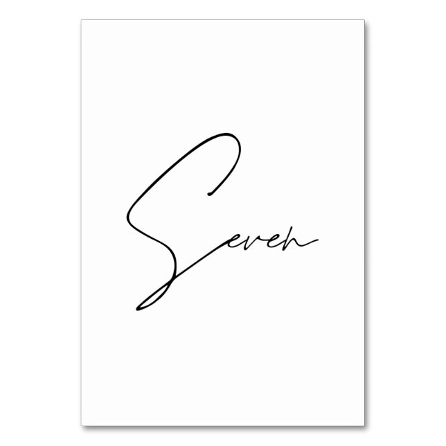 Elegant Kalligrafiskt bordsnumret Bröllop Bord 7 Bordsnummer (Framsidan)