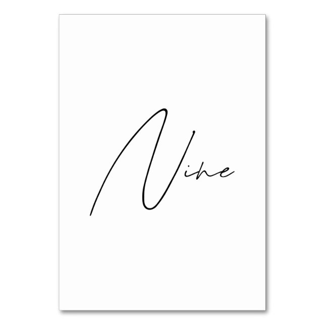 Elegant Kalligrafiskt bordsnumret Bröllop Bord 9 Bordsnummer (Framsidan)