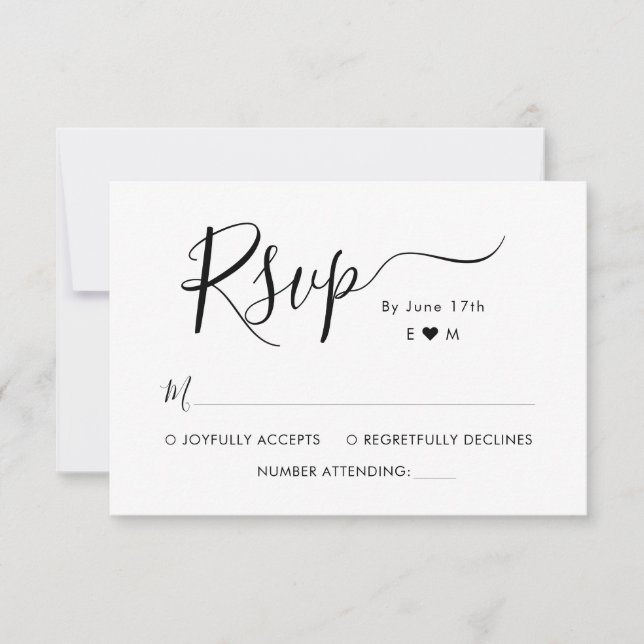 Elegant kalligrafisktypsnitt Monogram Bröllop RSVP OSA Kort (Framsida)