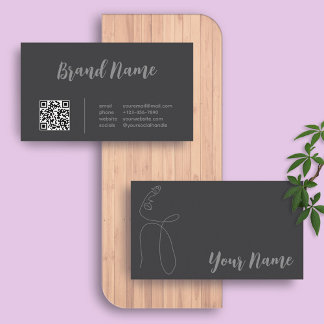 Elegant Kalligraphy Line Art QR-kod Visitkort