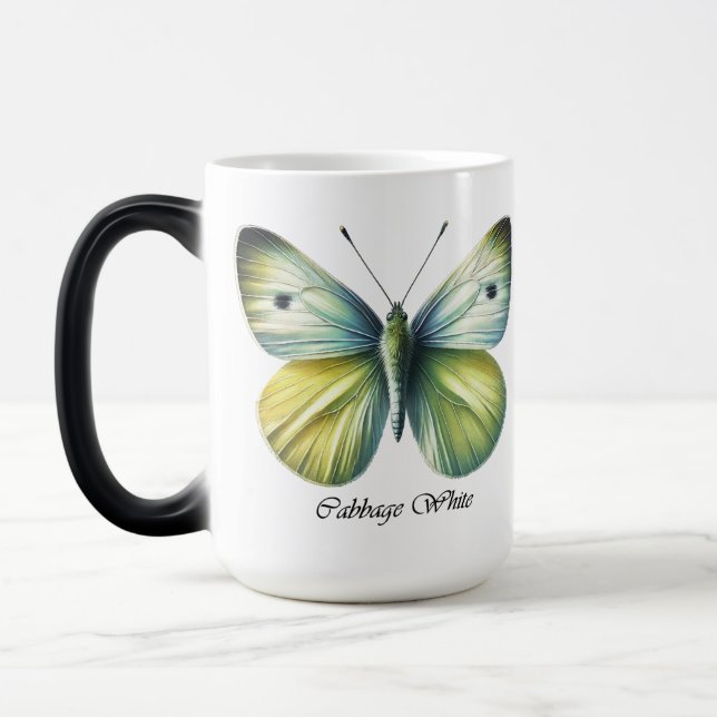 Elegant Kålvit Fjärilslindning  Magisk Mugg (Vänster)