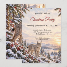 Elegant kanadalynx Snöig skog Julfest Inbjudningar