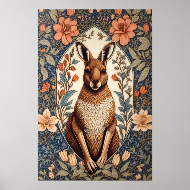 Elegant Kangaroo William Morris Inspired  Poster (Framsidan)