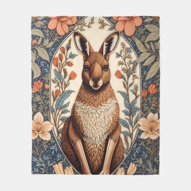Elegant känguru William Morris-inspirerad  Fleecefilt (Framsidan)