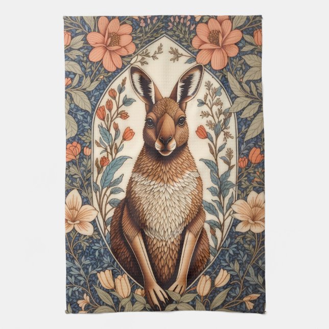 Elegant känguru William Morris-inspirerad  Kökshandduk (Vertikal)