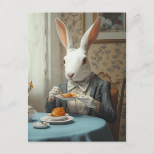 Elegant kanin på tekontorstid vykort
