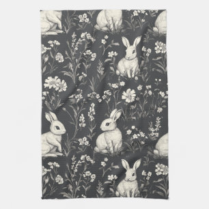 Elegant Kanin Toile Blommönster Vintage Kökshandduk