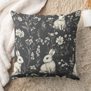 Elegant kanin Toile Blommönster Vintage Kudde