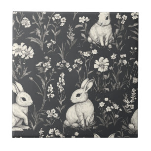 Elegant kanin Toile Blommönster Vintage Mönster (1 Kakelplatta