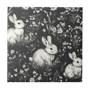 Elegant kanin Toile Blommönster Vintage Mönster (2 Kakelplatta