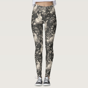 Elegant kanin Toile Blommönster Vintage Mönster (4 Leggings