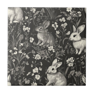 Elegant kanin Toile Blommönster Vintage Mönster (7 Kakelplatta