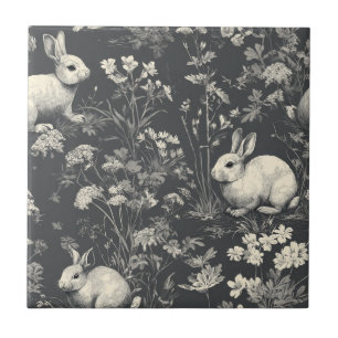 Elegant kanin Toile Blommönster Vintage Mönster (8 Kakelplatta