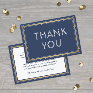 Elegant kant & Klassisk typografi Navy & Guld Tack Kort