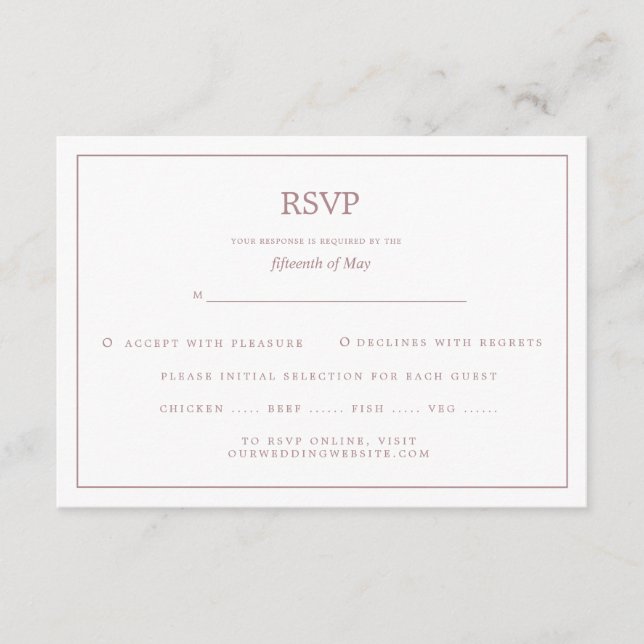Elegant Kant Roséguld Bröllop RSVP Tilläggskort (Framsida)