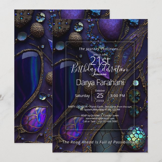Elegant Kaos | Botaniskt Ädelstensabstrakt Inbjudningar (Fram/baksida)