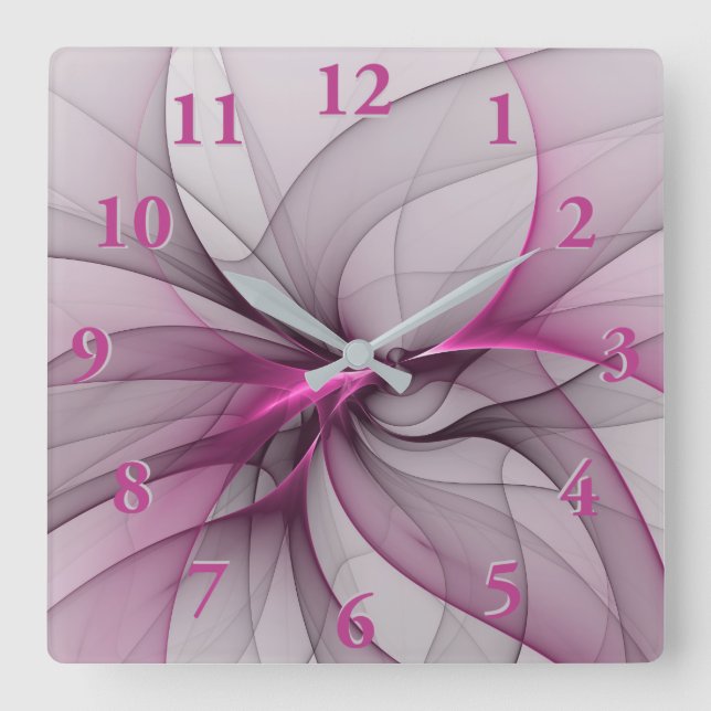 Elegant Kaos Modern Abstrakt Rosa Fraktal Konst Fyrkantig Klocka (Framsida)