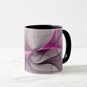 Elegant Kaos Modern Abstrakt Rosa Fraktal Konst Mugg