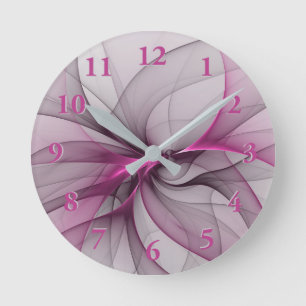 Elegant Kaos Modern Abstrakt Rosa Fraktal Konst Rund Klocka