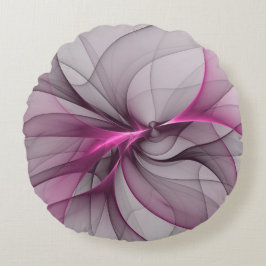 Elegant Kaos Modern Abstrakt Rosa Fraktal Konst Rund Kudde
