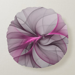 Elegant Kaos Modern Abstrakt Rosa Fraktal Konst Rund Kudde