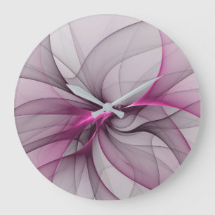 Elegant Kaos Modern Abstrakt Rosa Fraktal Konst Stor Klocka