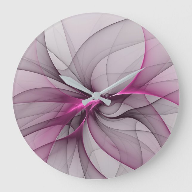 Elegant Kaos Modern Abstrakt Rosa Fraktal Konst Stor Klocka (Framsida)