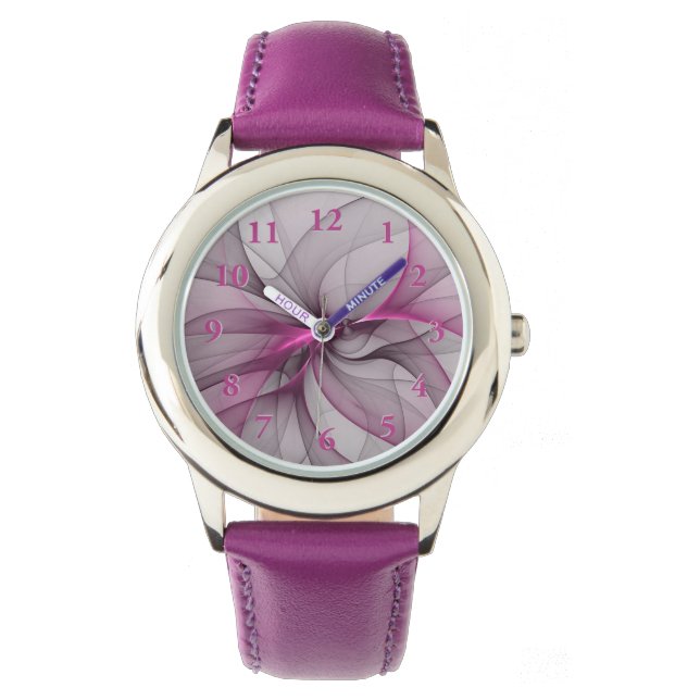 Elegant kaotisk modern abstrakt rosa fraktalkonst armbandsur (Framsida)